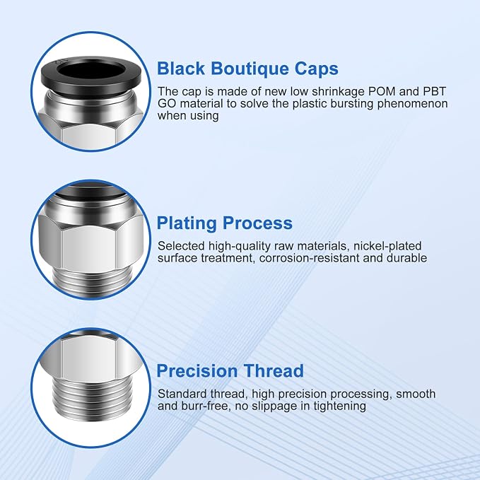 CNAODUN 12 Pcs Push to Connect Fittings 1/2 Inch Tube OD x 3/8 Inch NPT Thread - Image 3