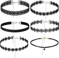 Bremorou 6 Pcs Choker Necklace for Women Black Velvet Chokers Adjustable Vintage Gothic Elastic Choker for 90s Style Classic Punk Lace Chokers Fit Party Cosplay Birthday Gifts Black