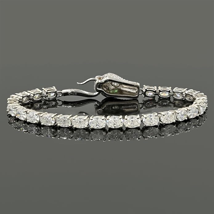 Natural Moissanite Cobra Bracelet in 925 Sterling Silver | 6x4mm Oval Cut 10.50 Carat | Handmade Designer Cobra Chain Bracelet for Men & Women | Adjustable Length Luxury Jewelry