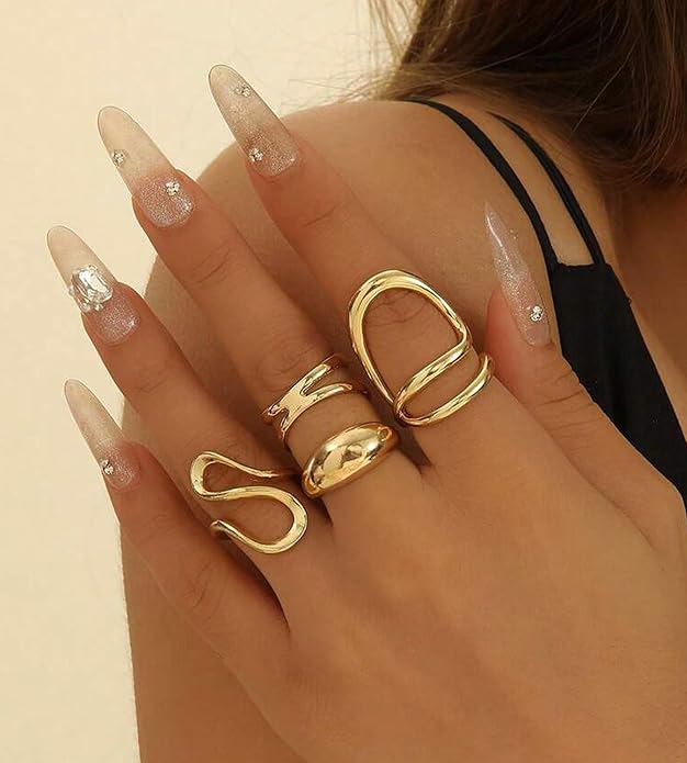 YEEZII 20 Pcs Gold Ring Set for Women, Chunky Statement Flower Finger Midi Rings, Big Boho Stacking Rings Pack Trendy Stuff Jewelry Gift