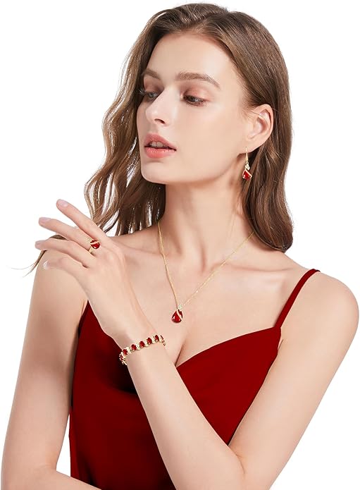 GZWHD Jewelry Set for Women CZ Earrings Necklace Ring Bracelet Set Prom Party Wedding Jewelry Gift for Mother Friend Wife