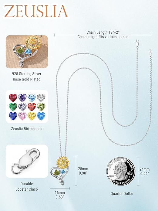 Valentine's Day Gifts for Wife 925 Sterling Silver Double Birthstone Pendant Necklaces I Love You for Always and Forever Necklace Anniversary Birthday Gifts for Wife Girlfriend Mom Her