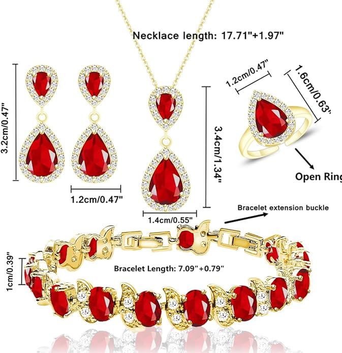 LMXXVJ Teardrop Jewelry Set for Women，Necklace Earrings Adjustable Ring Bracelet Set Fashion Formal Platinum/Gold/Rose Gold Jewelry Gift Girl/Mom/Wife/Grandmother/Best Friend/Aunt