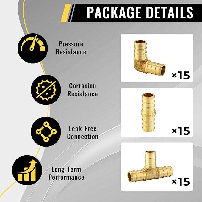 45 Pack Foskan 1/2 Inch PEX Barb Crimp Fittings Set | 15 Pieces Each:Elbow - Image 3