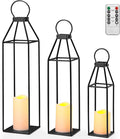 Perfnique Set of 3 Black Metal Lanterns w/ Waterproof Flickering Flameless by PERFNIQUE