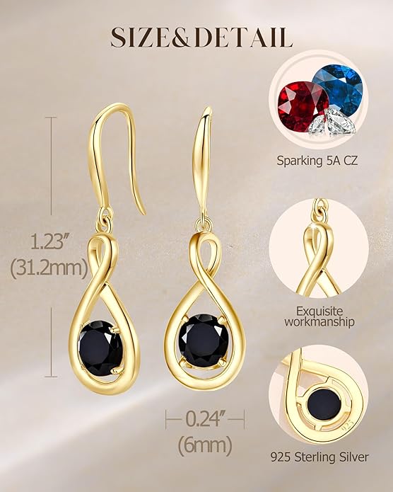 FANCIME Valentines Day Gift Dangle Drop Earrings 925 Sterling Silver Dainty Infinity Round Gemstone Birthstone Jewelry Birthday Gifts for Her Women