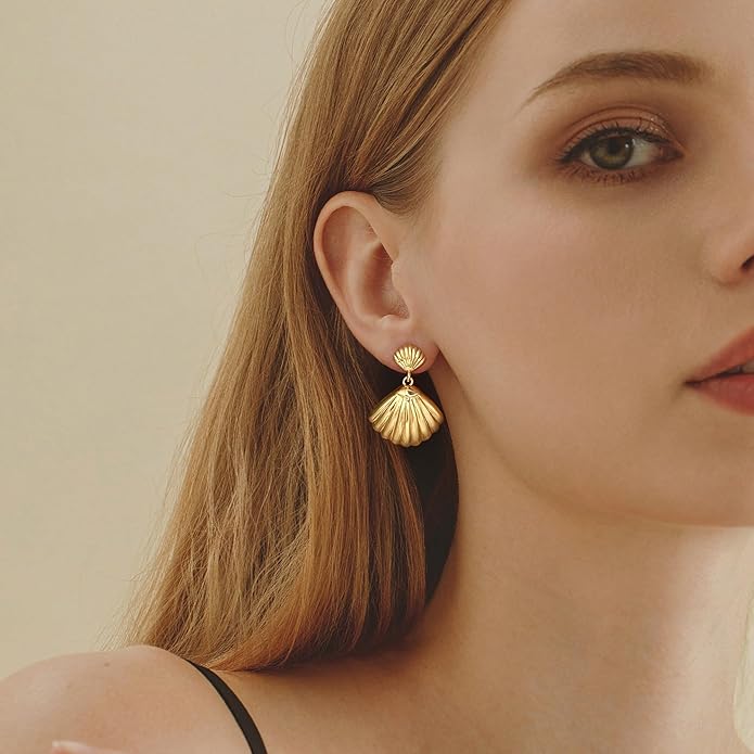 Gold Sliver Shell Earrings for Women Trendy Gold Dangle Earrings Beach Jewelry for Birthday