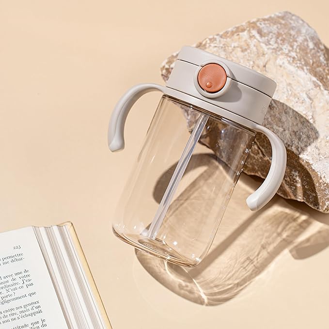 Richell On-the-Go Sippy Cup with Silicone Straw and Removable Handles, 10 oz, Easy Grip for Infant-Toddlers Oat