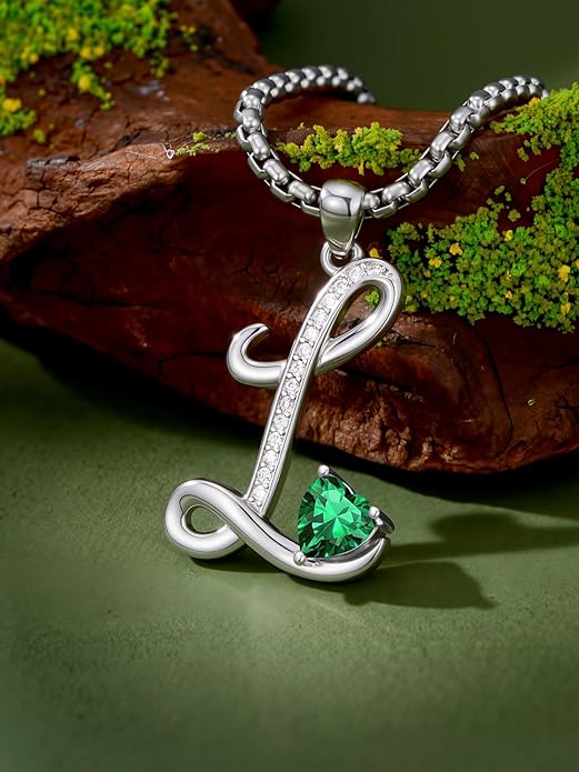 Valentines Day Gifts for Women Alphabet A to Z Initial Birthstone Pendant Necklaces for Women - 18k White Gold Plated Personalized Name Jewelry Valentine Mothers Day Birthday Gifts for Women Her Girlfriend