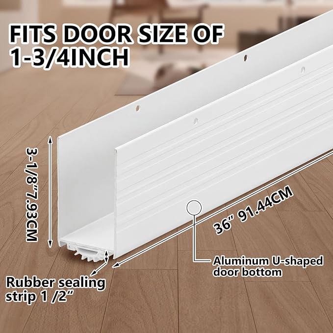 Yaocom 4 Pack U Shape Screw on Under Door Seal 36 Inch Aluminum and Rubber Door - Image 2