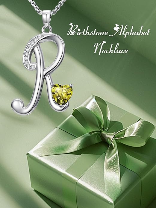Valentines Day Gifts for Women Alphabet A to Z Initial Birthstone Pendant Necklaces for Women - 18k White Gold Plated Personalized Name Jewelry Valentine Mothers Day Birthday Gifts for Women Her Girlfriend
