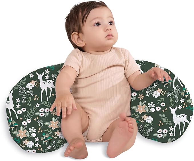 Little Grape Land Nursing Pillow,Upgraded Breast Feeding Pillow for Mom,Breastfeeding & Bottle Feeding for 0–13 Months, Soft Machine Washable Cover with firm breathable filling, Tummy Time,Forest Deer