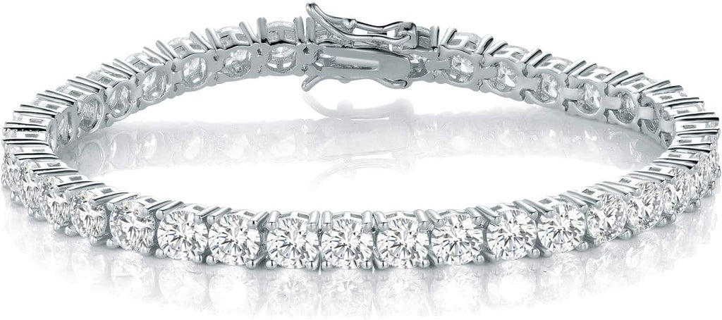 Gemsme 18K White Gold Plated Tennis Necklace/Bracelet/Earrings/Band Ring Sets Hypoallergenic Jewelry Pack of 4