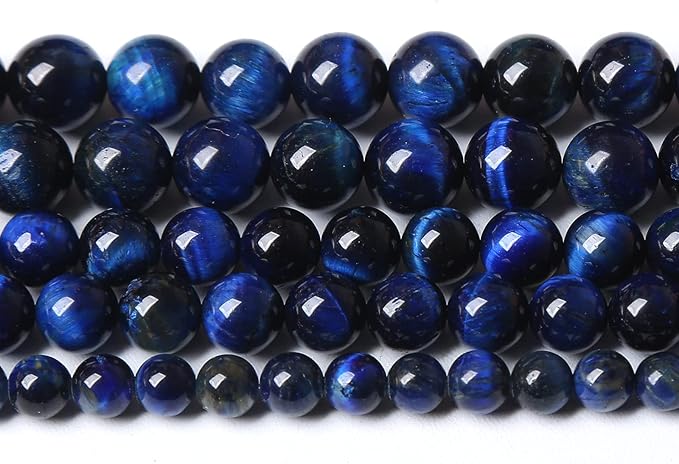 90PCS 8mm Lapis Lazuli Blue Tiger Eye Beads Natural Stone Round Loose Beads Energy Gemstone Healing Power for Jewelry Making 2 Strand 32"
