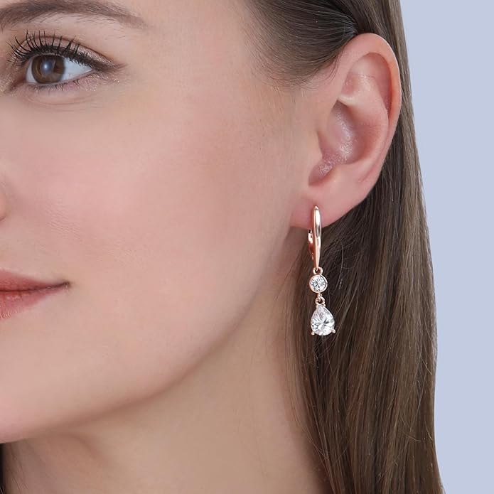 Dangle Earrings for Women Suited for Women Ladies' Trendy CZ Earring 14KGold/Silver Plated Dangling Earrings Jewelry Anti-allergy Hammered Lever-Back Drop Birthday Gift