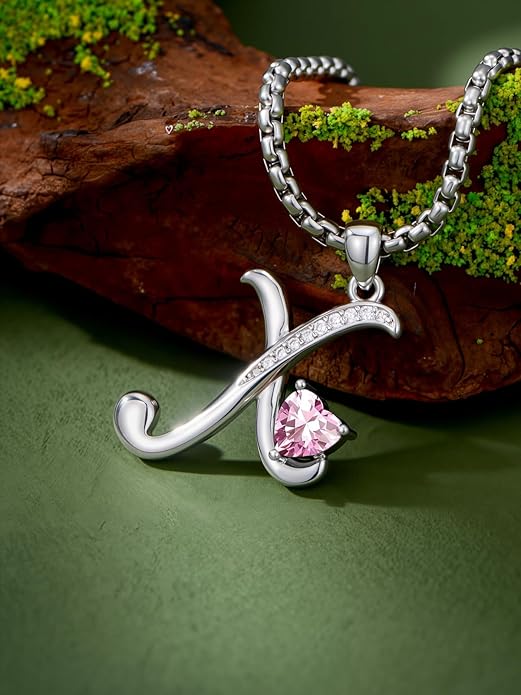Valentines Day Gifts for Women Alphabet A to Z Initial Birthstone Pendant Necklaces for Women - 18k White Gold Plated Personalized Name Jewelry Valentine Mothers Day Birthday Gifts for Women Her Girlfriend