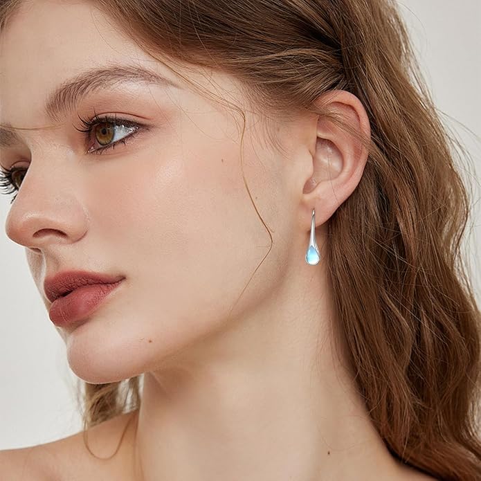 925 Sterling Silver Small Pear-Shaped Modern Style Hook Earrings with Crystals from Austria