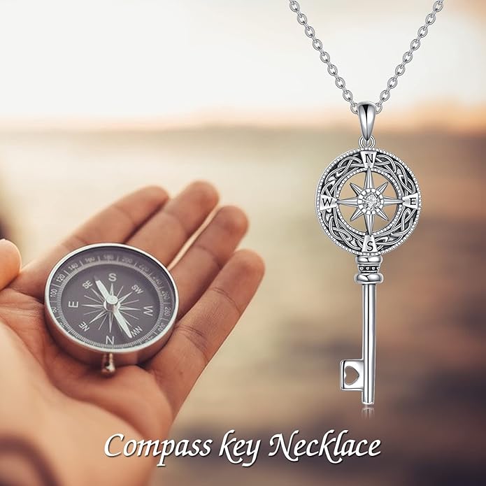 Compass Necklace Sterling Silver Celtic Knot Necklace Graduation Friendship Talisman Travel Necklace Inspirational Graduation Gift Jewelry Gifts for Women Girls