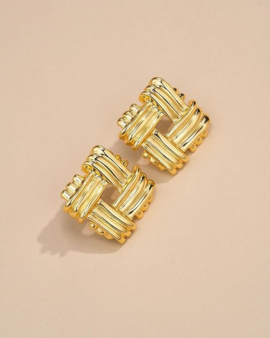 SNGIA18K Gold Plated Dangle Textured Ribbed Irregular Large Leaf Statement Earrings for Women by SNGIA, Handmade Dramatic Geometric Trendy Summer Drop Leaf Flower Jewelry Gifts, Bold Beachy Vintage Plant Fashion Drop Accessories, Vintage Nickle Free Fl...