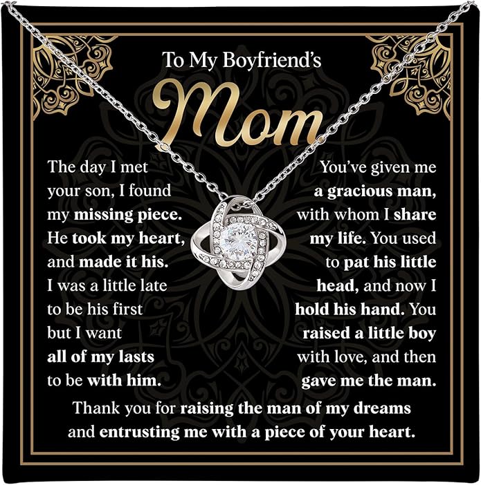 To My Boyfriend's Mom Love Knot Necklace, Elegant Jewelry Gift From Girlfriend, Meaningful Mothers Day Surprise, Birthday Christmas Keepsake With Heartfelt Message