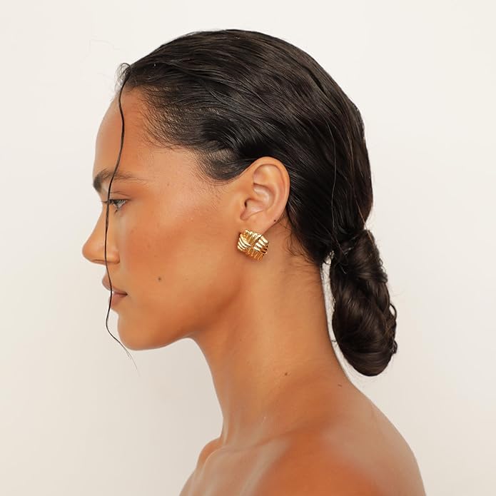 Wind Gold Statement Earrings – 18K Gold-Plated Sculptural Post and Back Earrings – Lightweight– Modern Abstract Design – Statement Jewelry by Heaven Mayhem