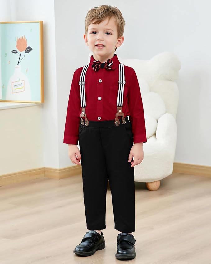nilikastta Boy Suit Toddler Boy Outfit Boy Dress Shirt with Bowtie/Suspender Pants Gentleman Wedding Outfits 1-10 Years