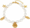 Shell Ankle Bracelet Set for Women, Gold Plated Boho Bead Adjustable Anklet, Hawaiian Beach Seashell Pearl Heart Starfish Conch Foot Jewelry Gifts