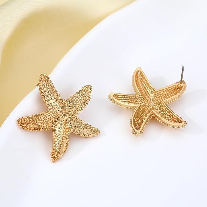MISS RIGHT Gold Shell Earrings for Women, Stainless Steel Sea Shell Stud Seashell Earrings Beach Jewelry, Hypoallergenic Lightweight Summer Earrings