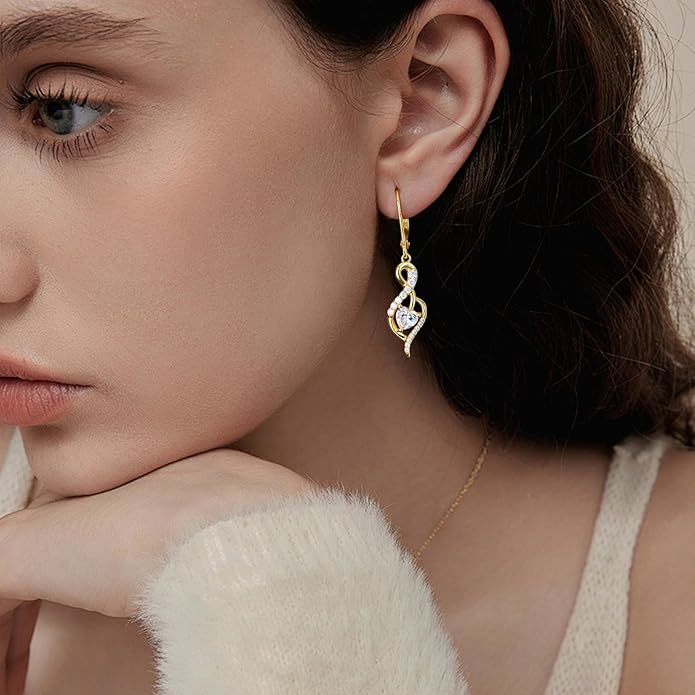 Infinity Heart Dangle Drop Earrings for Women, 925 Sterling Silver Birthstone Leverback Earrings, Birthday Anniversary Valentines Day Jewelry Gifts for Women Mom Her