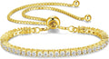FANCIME Gold Moissanite Tennis Bracelet 1.2ct-12ct Lab Created Moissanite Diamond Bracelets,925 Sterling Silver Adjustable Bolo Tennis Bracelets, 2/3/4/5mm D Color VVS1 Round Cut Moissanite Bracelet for Women