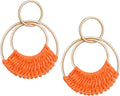 Raffia Hoop Earrings for Women Fun Boho Summer Beach Earrings Lightweight Handmade Straw Wicker Rattan Dangle Earrings Statement Geometric Round Drop Earrings