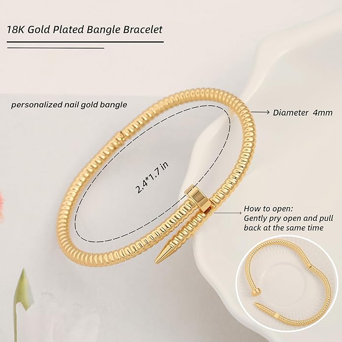 POTESSA 18K Gold Plated Cuff Bracelets Adjustable Dainty Bangle Handemade Jewelry for Women