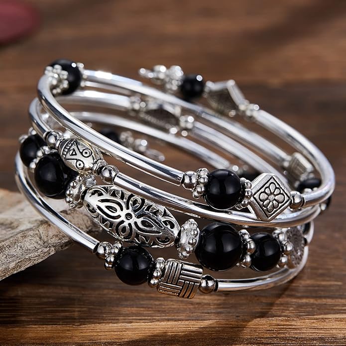 BULINLIN Layered Wrap Bangle Turquoise Bracelet - Bead Bracelet with Natural Agate Stone, Gifts For Women