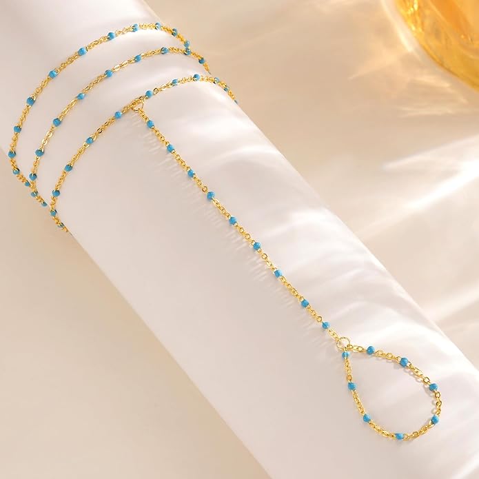 CHESKY 14K Gold Plated Hand Chain Bracelets for Women Set - Dainty Finger Ring Bracelet Stack Adjustable Hand Chains Durable Beaded Bracelets Trendy Simple Body Jewelry Gift for Women