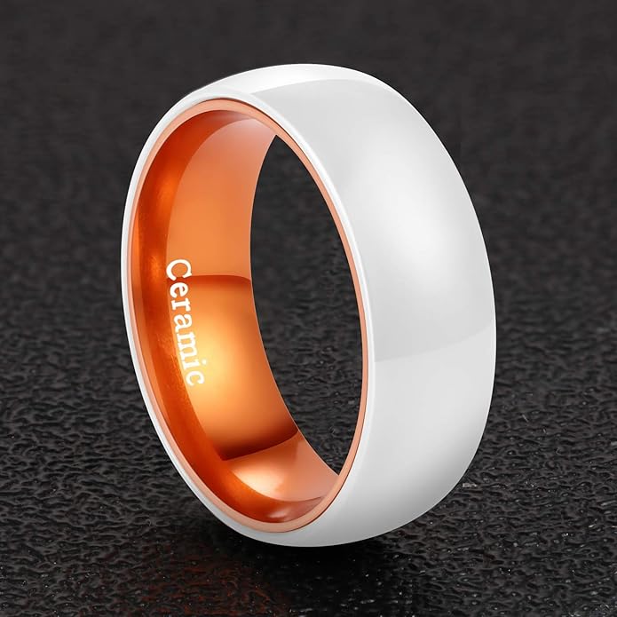 POYA White Ceramic Ring 6mm 8mm Wedding Band for Men Women Inlay Anodized Aluminum Liner Comfort Fit