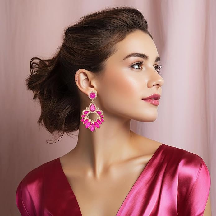 Fashion Rhinestone Statement Drop Dangle Earrings Large Colorful Crystal Chandelier Earrings for Women Bridal Wedding Party Prom