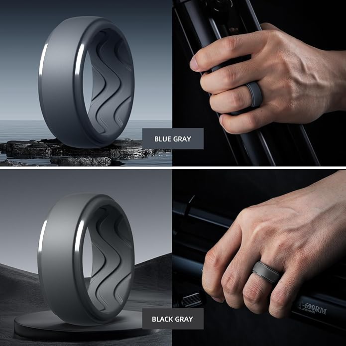 Egnaro Men's Silicone Rings 10mm Wide 2.5mm Thick, Rubber Wedding Bands with Inner Arc Ergonomic Breathable Design, 1/4/5/7 Variety Multipack