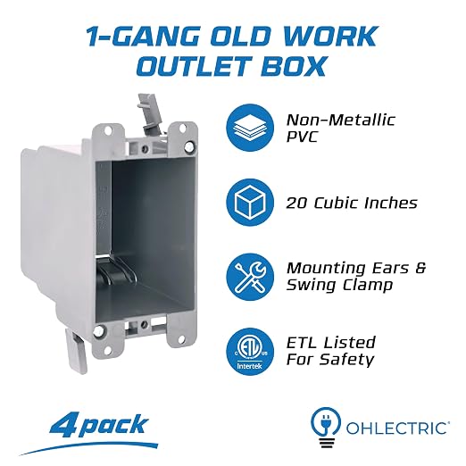 1-Gang Old Work Outlet Box, 20 Cu.in Single Gang PVC Electrical Box Swing Clamp - Image 2
