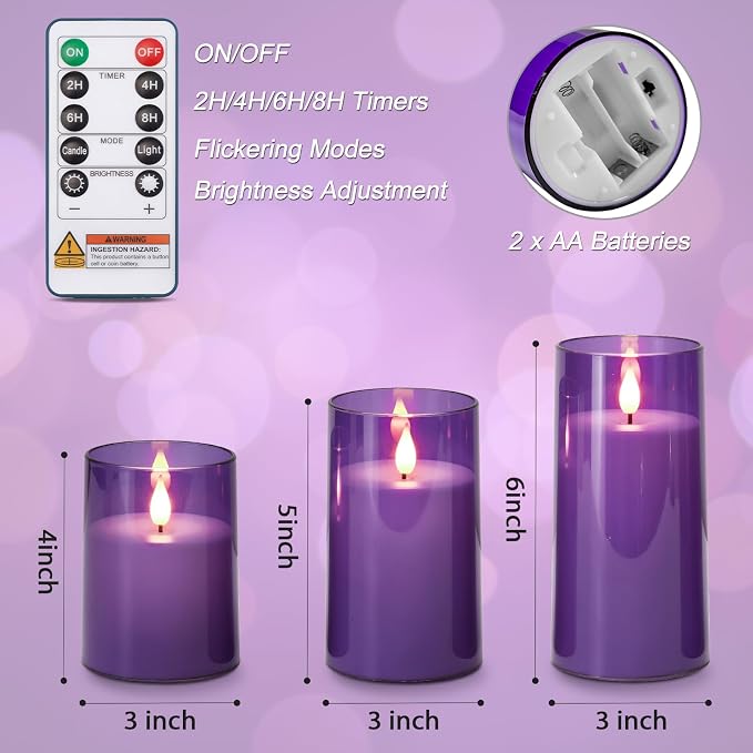 Homemory Purple Flameless Candles, Flickering Battery Operated LED Pillar - Image 9
