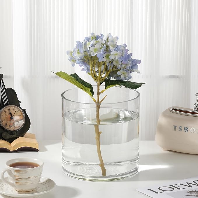8" Wide 8" Tall Large Hand Blown Sturdy Clear Cylinder Glass Vase, Centerpiece - Image 3