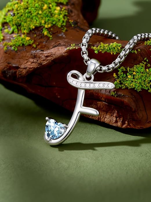 Valentines Day Gifts for Women Alphabet A to Z Initial Birthstone Pendant Necklaces for Women - 18k White Gold Plated Personalized Name Jewelry Valentine Mothers Day Birthday Gifts for Women Her Girlfriend