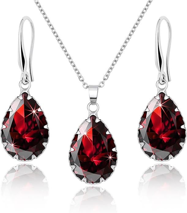 Linawe Crystal Jewelry Sets for Women, Imitation Diamond Pendant Necklace, Rhinestone Drop Dangle Earrings, Birthstone Cubic Zirconia Matching Wedding Jewelry, 14K Gold/Rose Gold/Silver Tones