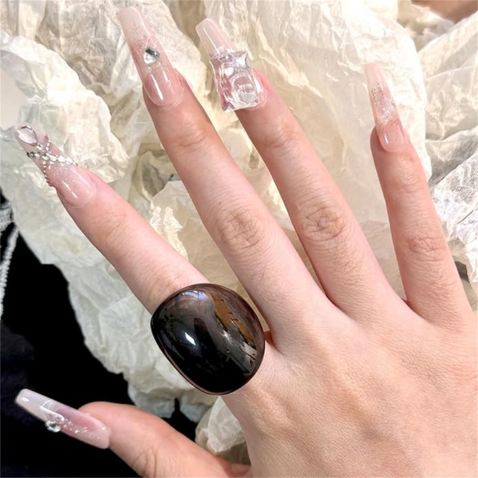 PINK TOWN Resin Chunky Ring, Multicolor Acrylic Stackable Rings Set Vintage Plastic Knuckle Rings Aesthetic Y2k Statement Rings Thick Dome Finger Joint Ring for Women