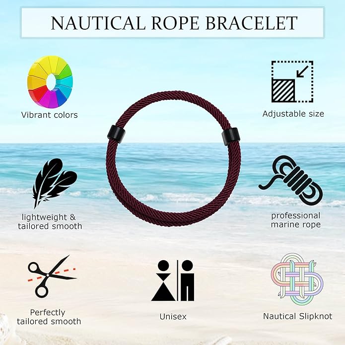 TempBeau Nautical Braided Rope Bracelets Set - 6 Pcs Adjustable Braided Cord Bracelet, Handmade Navy Marine String Bracelet with Metal Knot, Men Women Braided Bracelets Gifts