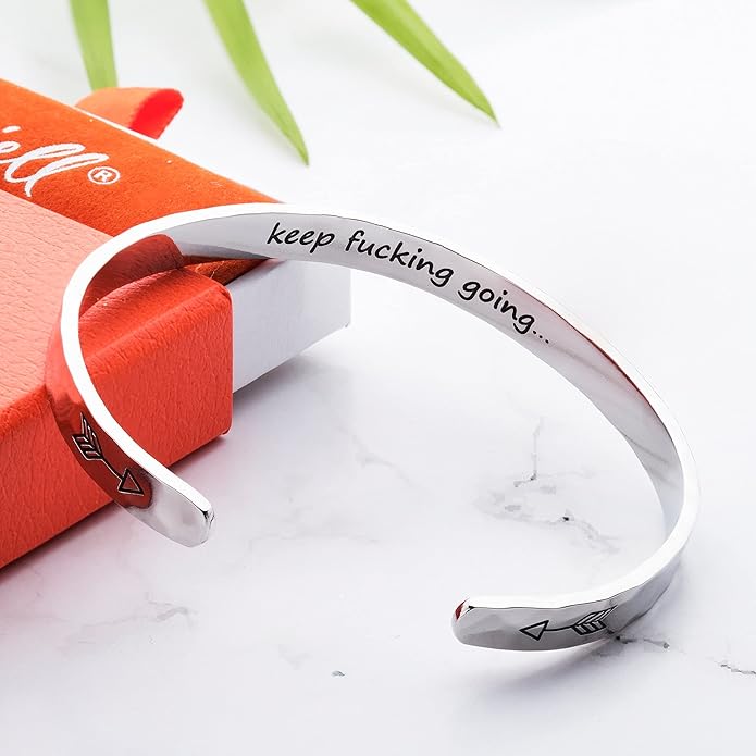 Carviell Engraved Cuff Bracelets for Women – Inspirational, Friendship, Love, Mom, Daughter, Sister, Christian, Graduation, Memorial & Wedding Gifts – 80+ Phrases – Stainless Steel, Gift-Ready