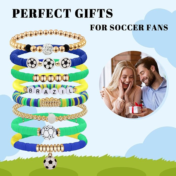 Game Day Bracelets for Women, Stackable Heishi Beaded Stretch Soccer Bracelet Soccer, World Soccer Cup Team Color Accessories & Outfits Jewelry, Soccers Dads Moms Coaches Fans Gifts