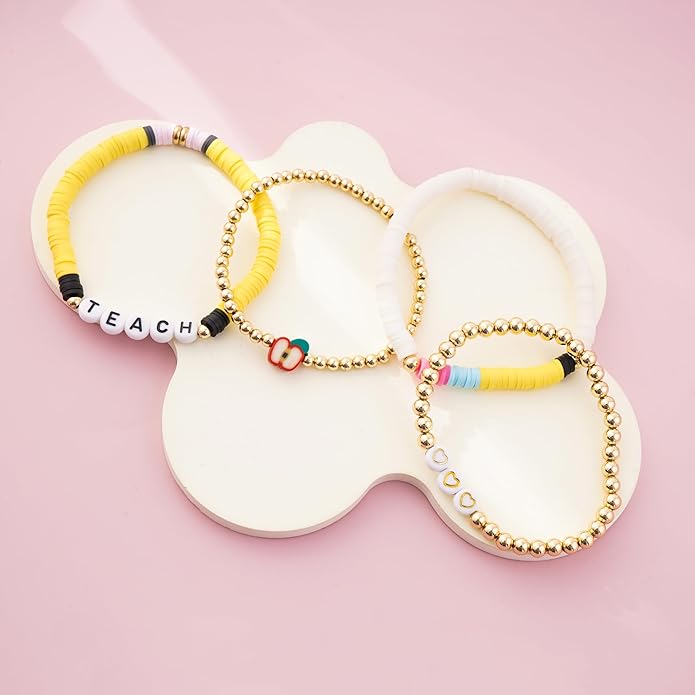 Heishi Beaded Stretch Bracelets for Women Stackable Polymer Clay Beads Bracelets Friendship Boho Summer Beach Bracelet Jewelry Set
