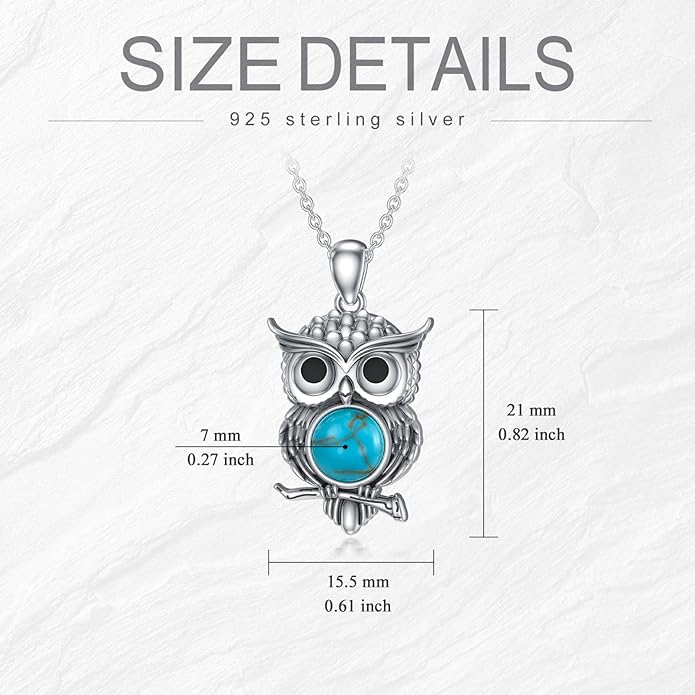 Turquoise Owl Necklace 925 Sterling Silver Genuine Turquoise Cute Animal Owl Pendant Western Boho Jewelry Gifts for Women