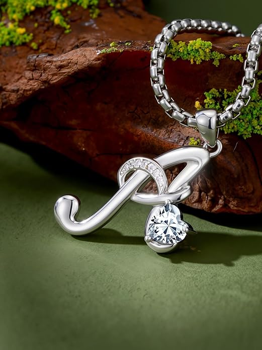 Valentines Day Gifts for Women Alphabet A to Z Initial Birthstone Pendant Necklaces for Women - 18k White Gold Plated Personalized Name Jewelry Valentine Mothers Day Birthday Gifts for Women Her Girlfriend