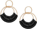 Raffia Hoop Earrings for Women Fun Boho Summer Beach Earrings Lightweight Handmade Straw Wicker Rattan Dangle Earrings Statement Geometric Round Drop Earrings